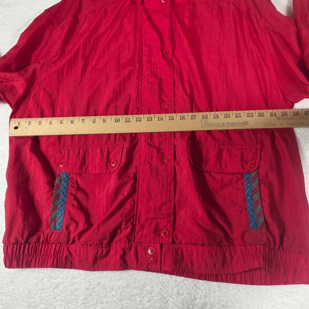 Koret Windbreaker Jacket Womens 2X Red Good Vintage Hooded Plaid‎ Trim Retro 90s